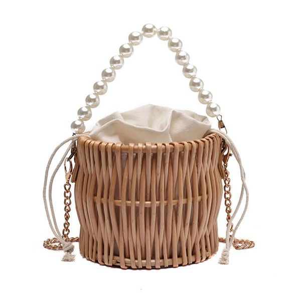 

evening bags beading chain summer small straw shoulder for women rattan weave travel beach bucket bag women's fashion crossbody handbag