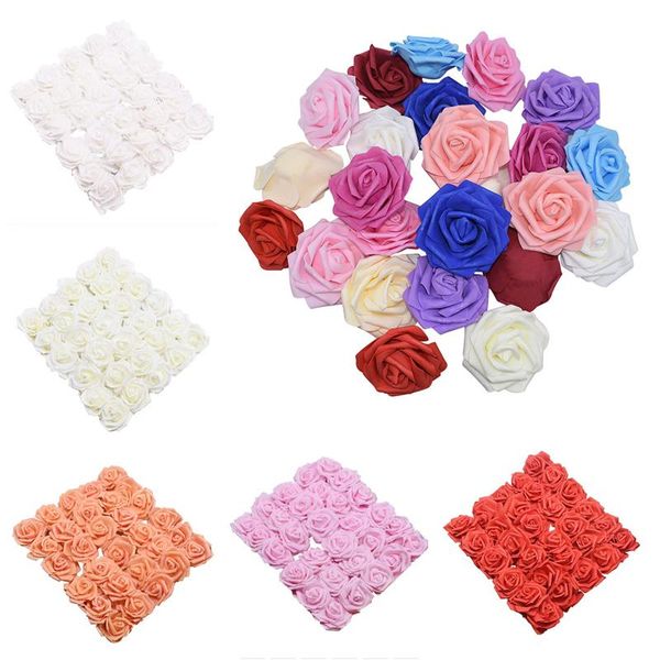 Dekorative blumen kränze 50 stücke 7 cm hochzeit dekoration pe schaum rose kopf künstlich für home diy braut blumenstrauß scrapbooking party