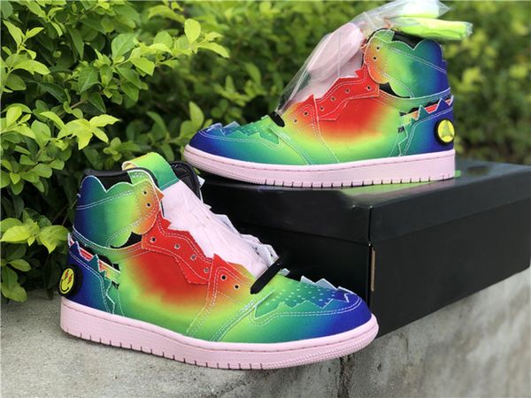 

j balvin x jumpman 1 1s mens basketball shoes smiley joint gradient rainbow luxurys designers sneakers full size 40-47.5