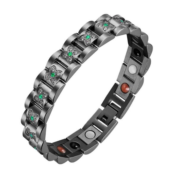 

link, chain moocare women germanium elements bracelet stainless steel zircon power rose gold magnetic bracelets hand wrist, Black