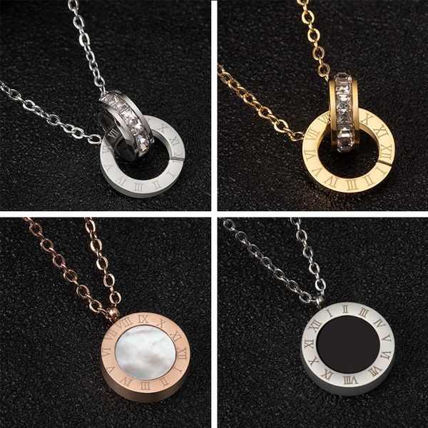 

pendant necklaces luxury gold chain roman numeral hanging choker for women charms stainless steel pendants necklace 2021 fashion jewelry, Silver