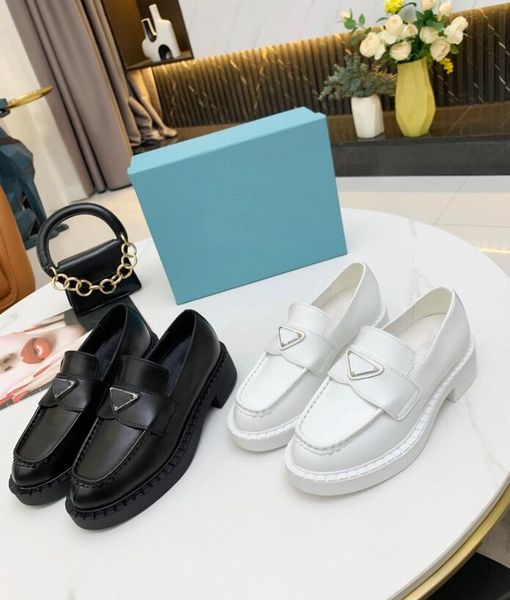 

2023 luxury designer women casual shoes retro shiny leather loafers zigzag embossed rubber welt 5 cm integrated sole upper strap with box, Black