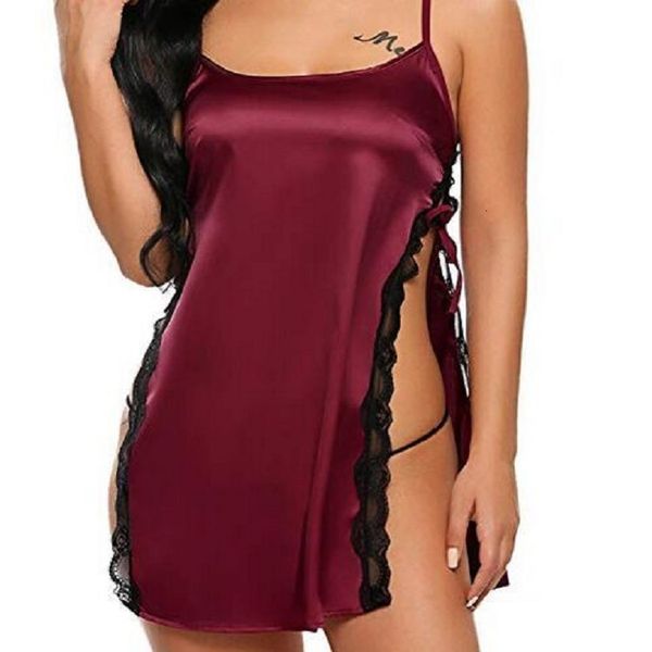 

suspender skirt high fork ice silk pajamas black lace fun underwear, Black;white