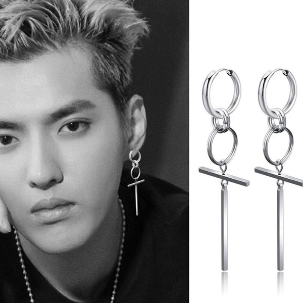 

1pair circle earrings dna korean fashion long men boys v stud earring for women kpop earings friendship gifts dangle & chandelier, Silver
