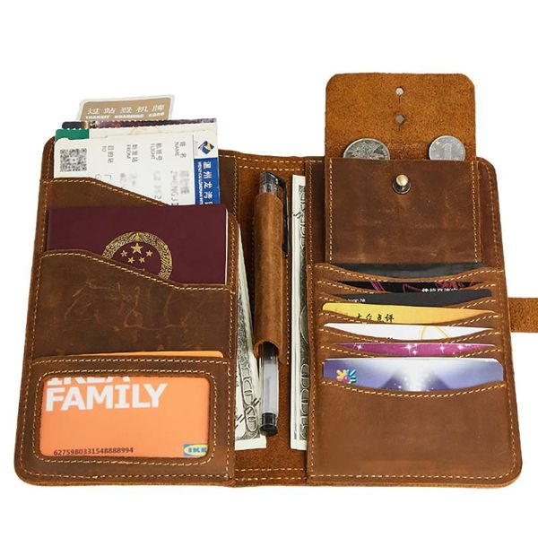 

multifunction genuine leather men's wallet passport pocket card holder men purse large capacity male money bag wallets, Red;black
