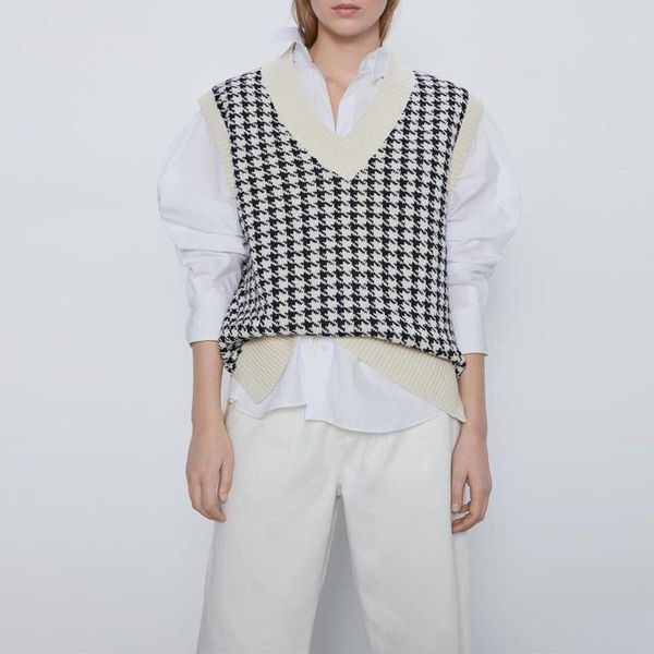 

women's tanks & camis spring and summer vest casual plaid v-neck loose knit, White