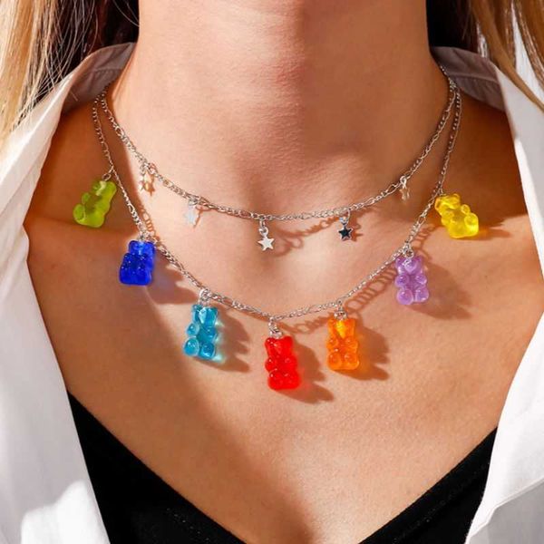 

pendant necklaces 2021 cute stainless steel candy color judy cartoon bear charms necklace for women girl fashion jewelry summer party gifts, Silver