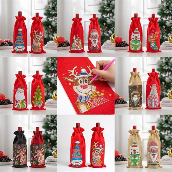 

christmas decorations wine bottle bags cover diamond painting drawstring bag merry xmas year table decor