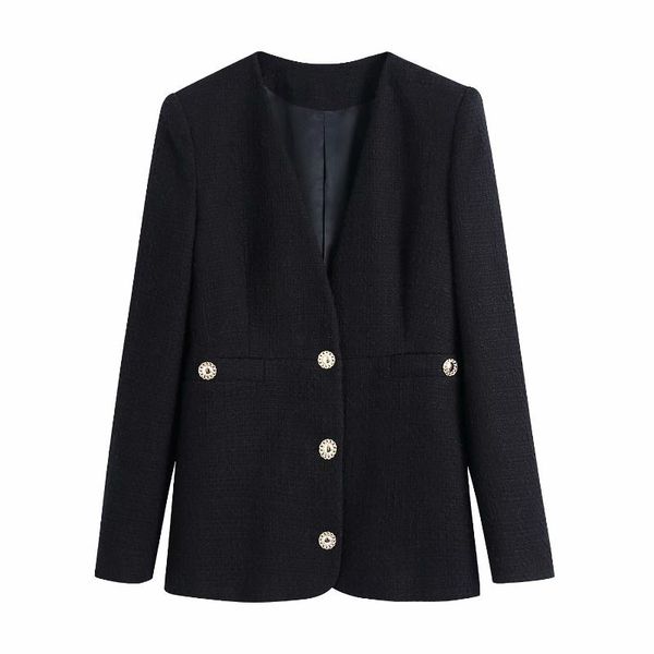 

women's suits & blazers women vintage black tweed blazer female long sleeve elegant jacket ladies, White;black