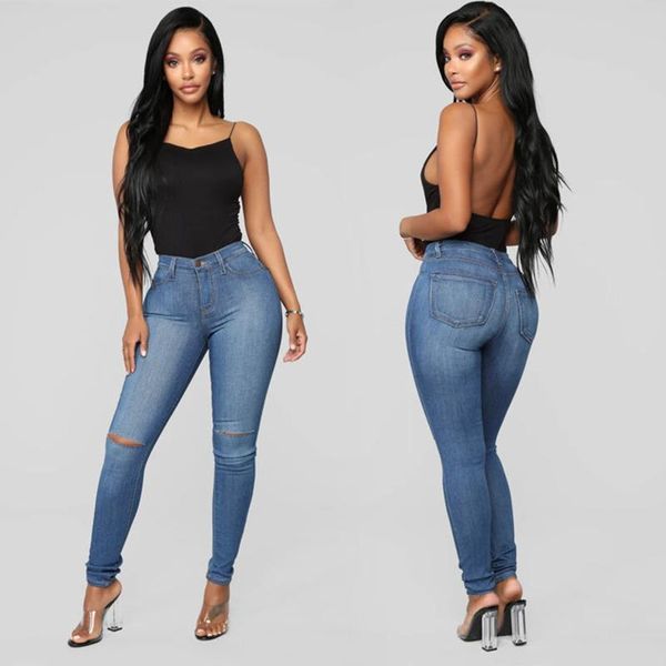 

women's pants & capris women ripped jeans fashion solid leggings fitness high waist denim trousers female white black blue skinny cloth, Black;white