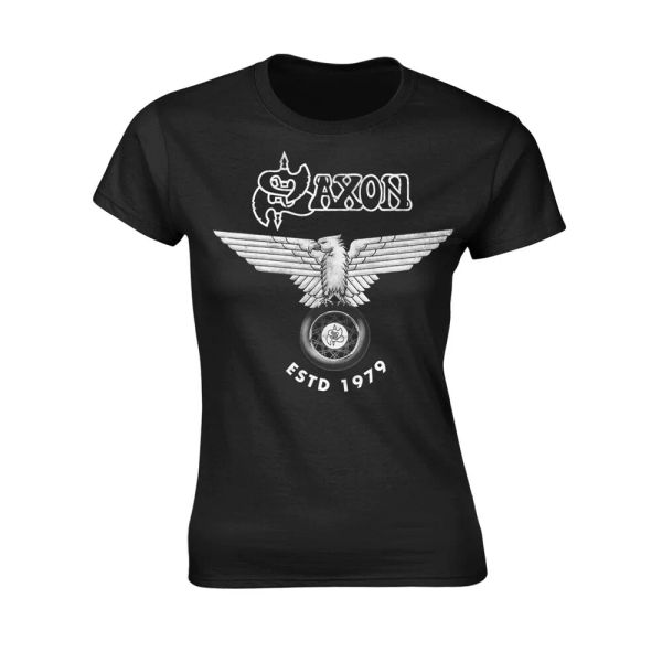 

ladies saxon established 1979 licensed women ladies t-shirt, White;black