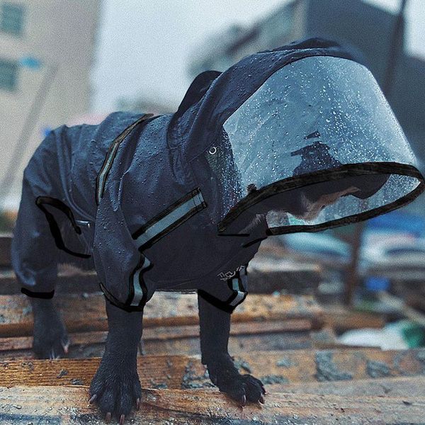 

dog raincoat pet waterproof reflective hoodies the face jumpsuit jacket dogs outdoor walking clothing with visible wide brim apparel