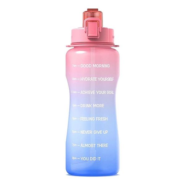 

water bottle -sport with straw & time marker, 64 oz gallon tritan , leak proof, for outdoor, fitness, gym