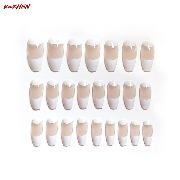 

false nails 24pcs/set classical full cover artificial natural french short, Red;gold