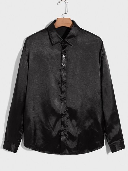 

men letter graphic button front shirt q87w#, White;black