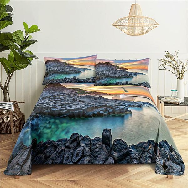 

sheets & sets oil painting bedding sheet home digital printing polyester bed flat with case print