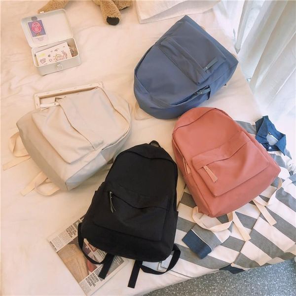 

backpack style nylon waterproof women zipper travel bagpack solid color back pack college student school bags for teenage girls rugtas