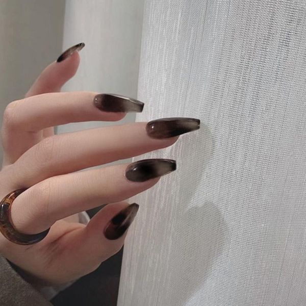 

false nails crystal black ombre press on medium length coffin fake jp1638-b3, Red;gold