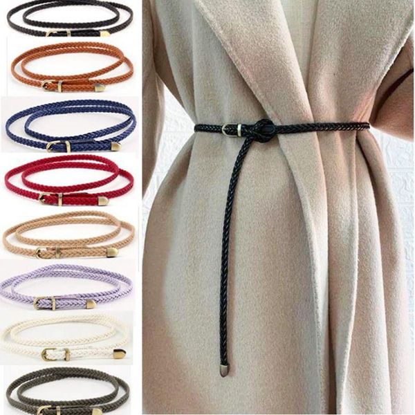 

belts handmade weave waist belt for women vintage thin pin bucket fall winter dress sweater chain, Black;brown