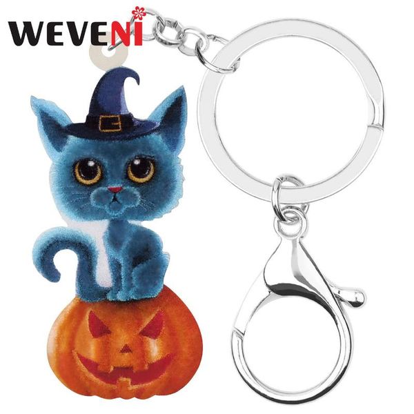 

keychains weveni acrylic halloween pumpkin head blue cat kitten key ring animal jewelry gift for girls wallet accessories, Silver