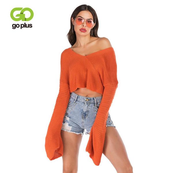 

women's sweaters goplus 2021 autumn winter knitted sweater off shoulder flare sleeve for women loose jumper c9505, White;black