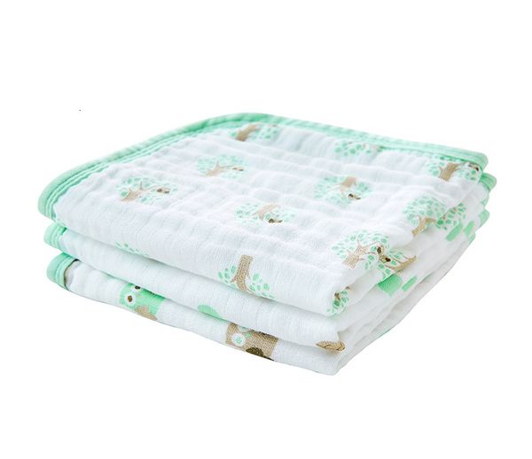 

baby cotton 6-layer gauze saliva baby children can hang handkerchief small square towel, Blue;white