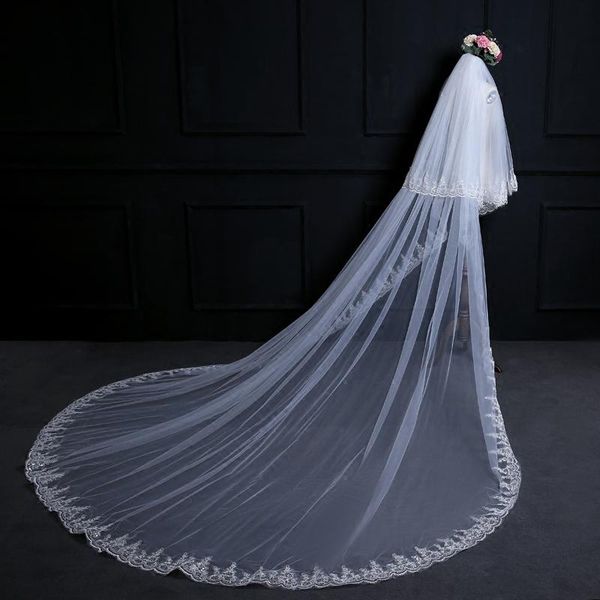 

bridal veils the sequin lace super long 3 meters 4 5 tailing veil wedding travel po accessories white, Black