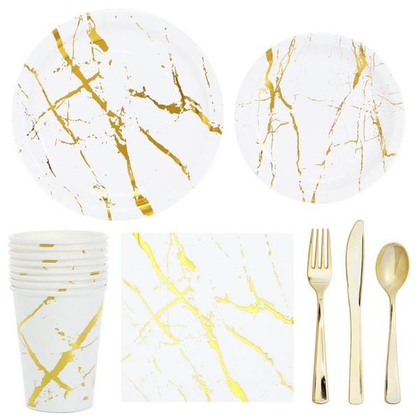 

disposable dinnerware gold marbling party tableware paper plate napkin happy birthday wedding baby shower decoration kids supplies