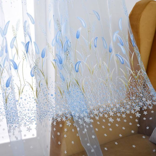 

curtain & drapes 200*100cm country style leaves flower sheer for window tulle voile curtains modern bedroom living room decorations