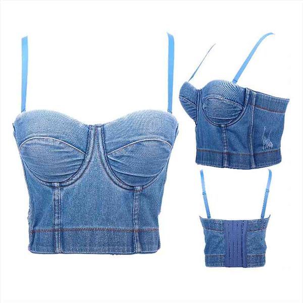 

denim camisole adjustable womens camis shoulder strap vest non slip steel ring for female, White