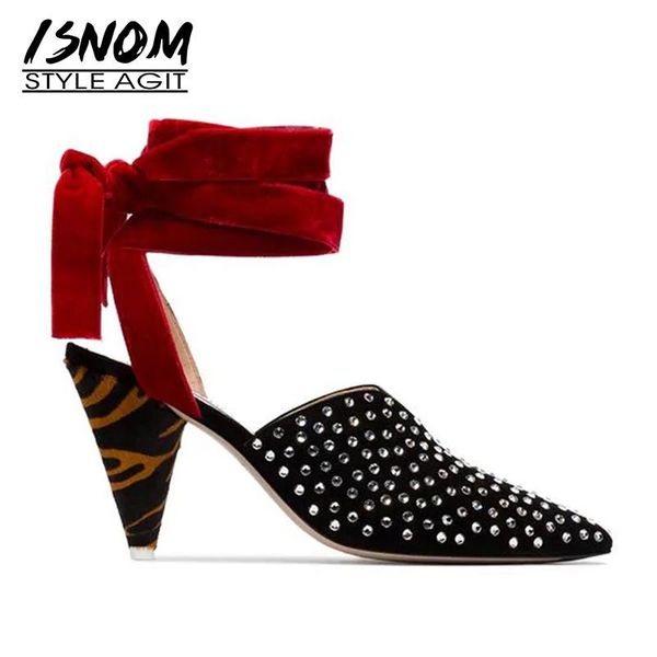 

summer unusual heels high sandals women pointed toe footwear kid suede shoes female cross strap party woman, Black
