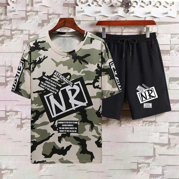 

men's tracksuits men clothing two-piece short-sleeved t-shirt tailored shirt + shorts sportswear nice causal sports short, Gray