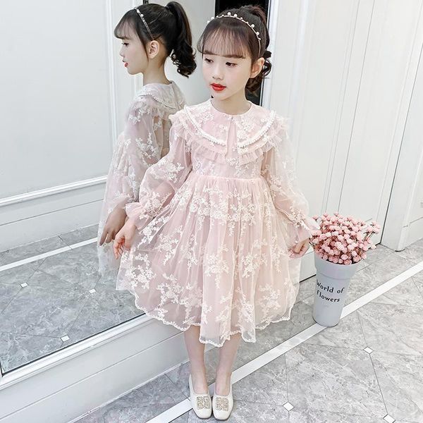 

girl's spring clothes pink long sleeve mesh princess dress dresses, Red;yellow