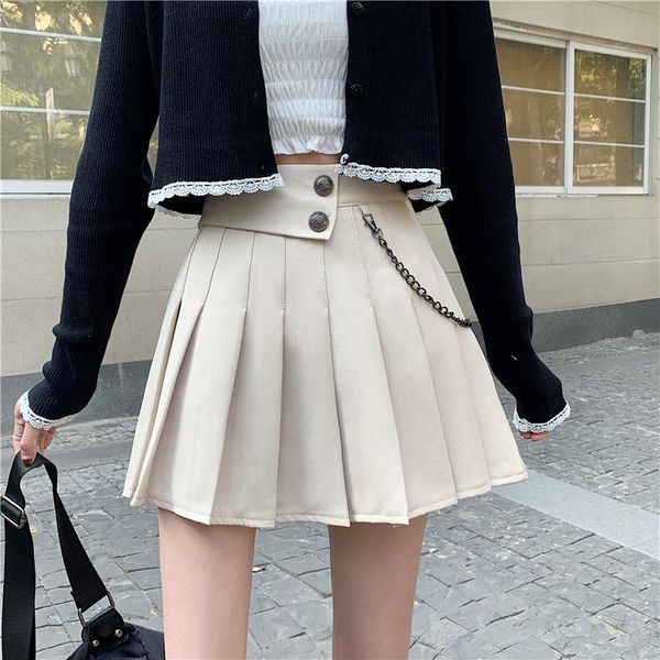 

skirts a-line skirt chain decoration high waist pleated y2k streetwear preppy, Black