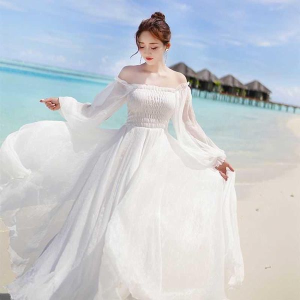 

casual dresses 2021 white elegant fairy chiffon off shoulder beach, Black;gray