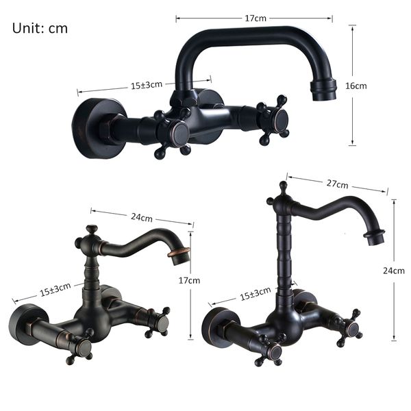 

bathroom sink faucets blackend wall mount basin dual handles mixer tap cold water for kitchen 360 rotation ilct