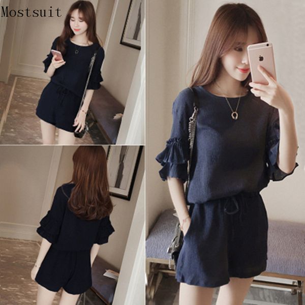 

4xl summer two piece set women short sleeve +shorts s suits casual fashion office female plus size black navy 210518, White