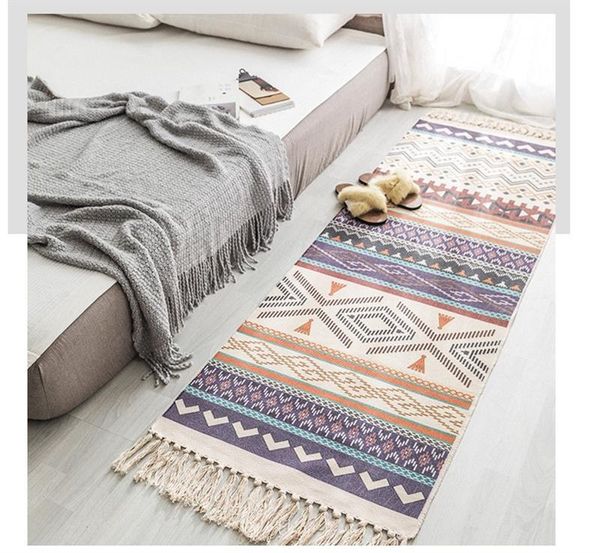 

mmermind retro bohemian hand woven cotton linen carpet with tassel door bedroom tapestry living room 36* carpets