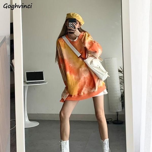 

women's hoodies & sweatshirts no hat women tie dye crewneck sweatshirt winter clothes female fashion streetwear harajuku korean style c, Black