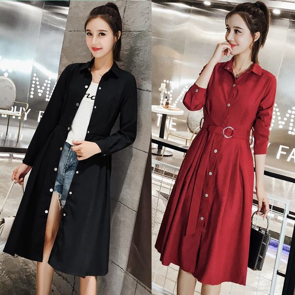 

dress autumn great korean of women plus size single breasted cardigan camisa fashion windbreaker f1901 9x9m, Black;gray