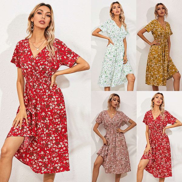 

women's summer floral print short sleeve dress, Black;gray