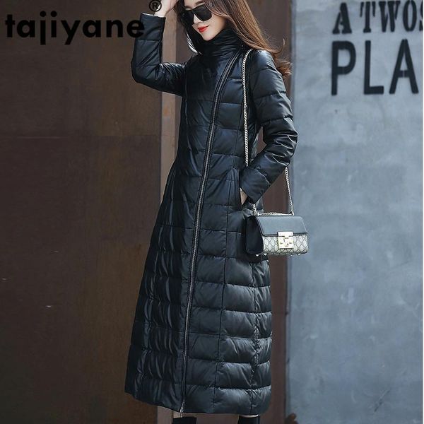 

women's leather & faux real genuine jacket autumn winter coat women clothes 2021 korean vintage sheepskin dwon long zt3416, Black