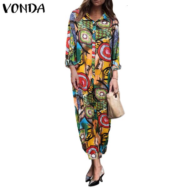 

jumpsuit summer spring playsuits women rompers patchwork print jumpsuits 2021 vonda s-5xl casual lapels neck overalls female loose pants, Black;white