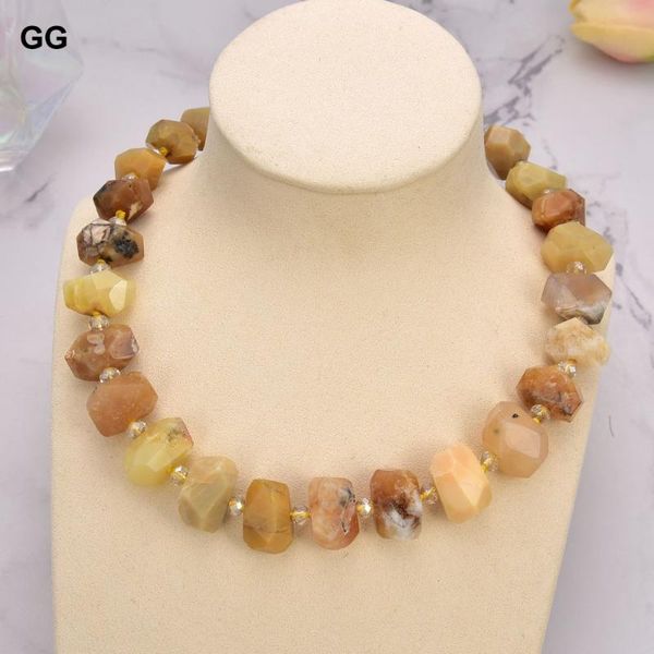 

chokers jk 18'' faceted yellow opal nugget crystal necklace, Golden;silver