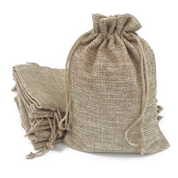 

gift wrap one pack (50pcs) 13x18cm natural burlap fabric favor sack bags drawstring for kids party birthday and wedding accessories