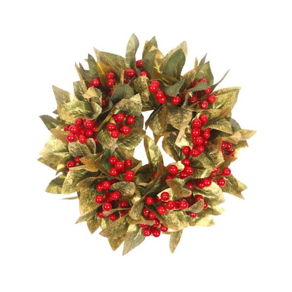 

decorative flowers & wreaths gold leaf red fruit plastic circle wreath front door outdoor indoor artificial leaves home decoration