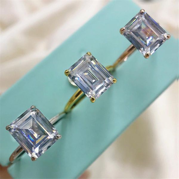 

cluster rings 925 sterling silver women engagement emerald cut simulated diamond wedding bridal ring jewelry lover party, Golden;silver