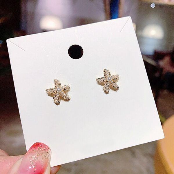 

stud mini pearls starfish cute earrings for girls delicate elegant trendy fashion jewelry quality gifts, Golden;silver