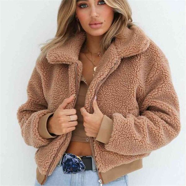 

new teddy bear coat short fluffy fur jacket women s- size autumn winter 9ct006, Black