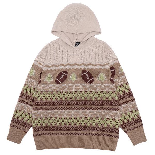 

men's sweaters mens harajuku vintage printed patchwork hooded 2021winter oversize couple knitwear male casual black pullover streetwe, White;black